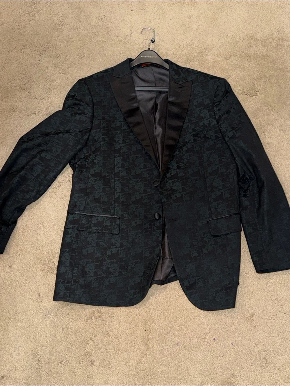 Men's green Black Patterned Tuxedo Blazer with Satin Lapel